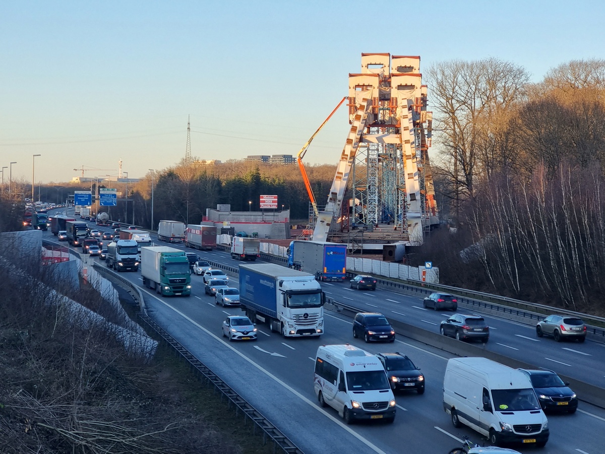 Traffic jam on the highway, border traffic